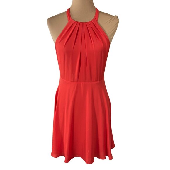 Express Mini Dress Halter Red Orange Keyhole Back Size 6 Party - Picture 1 of 8